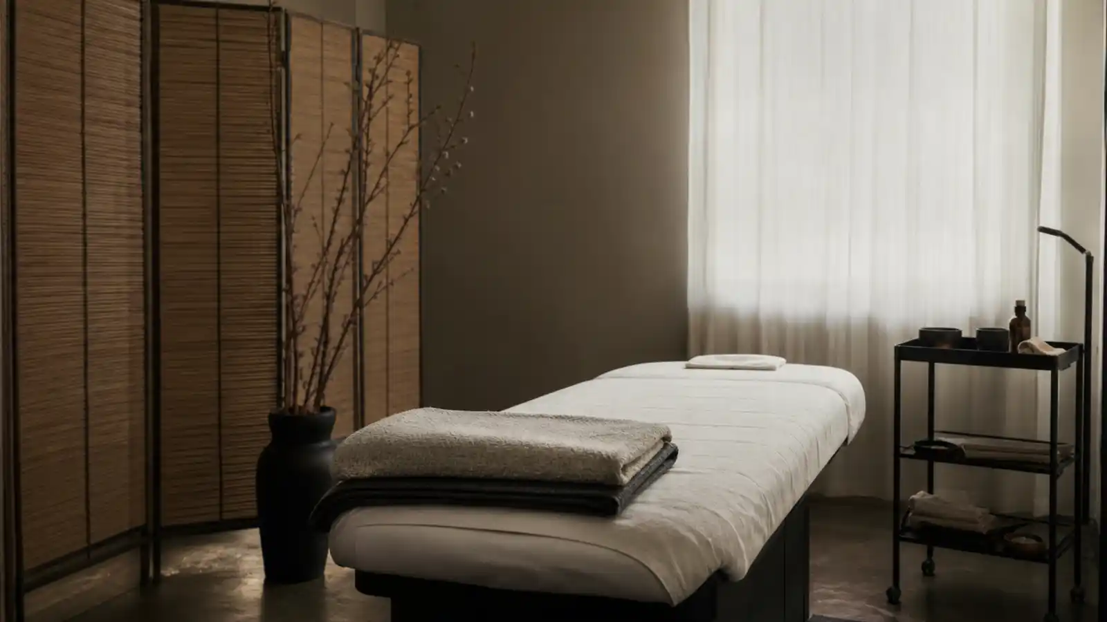 Empty acupuncture treatment room with linen-covered table, acupuncturist professional indemnity insurance