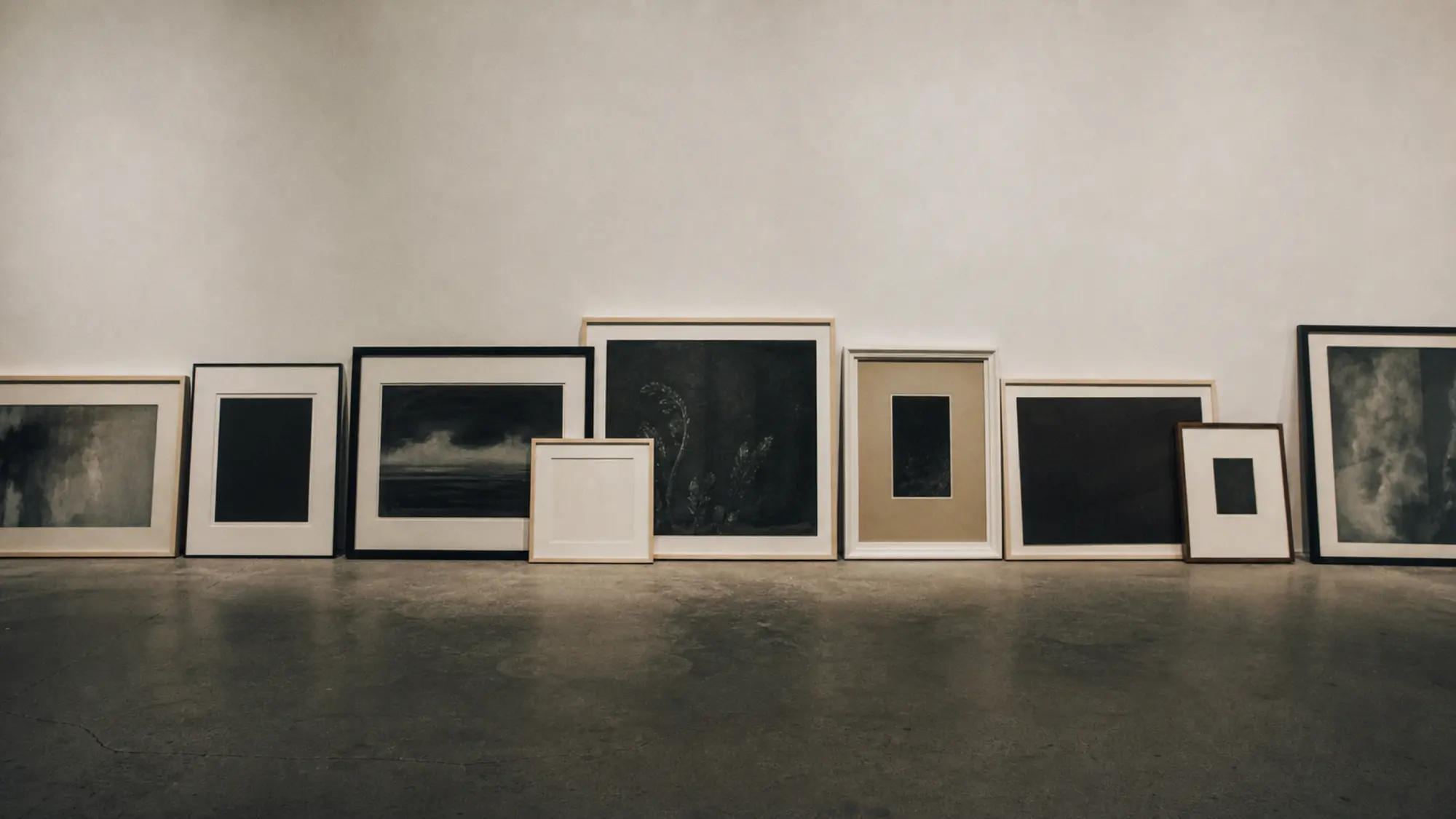 Framed artworks leaning against a gallery wall, art valuer professional indemnity insurance quote
