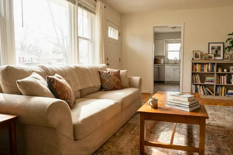 Bright modern living room interior with high-value furniture and home contents requiring insurance protection.