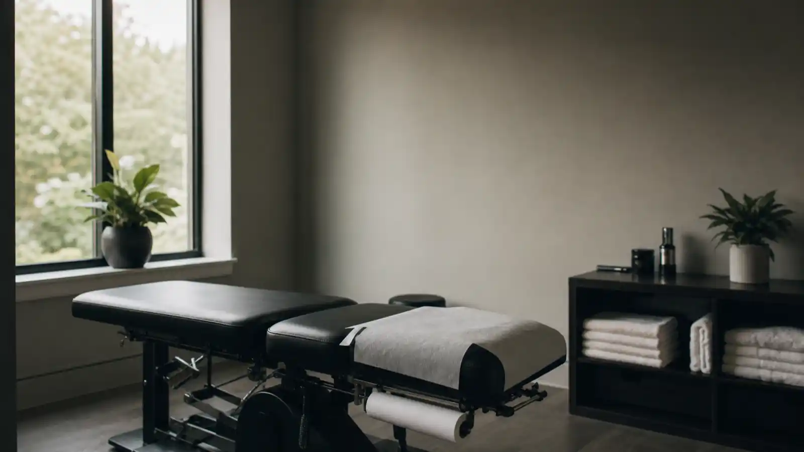 Chiropractic treatment room with adjustment table, professional indemnity insurance for chiropractors