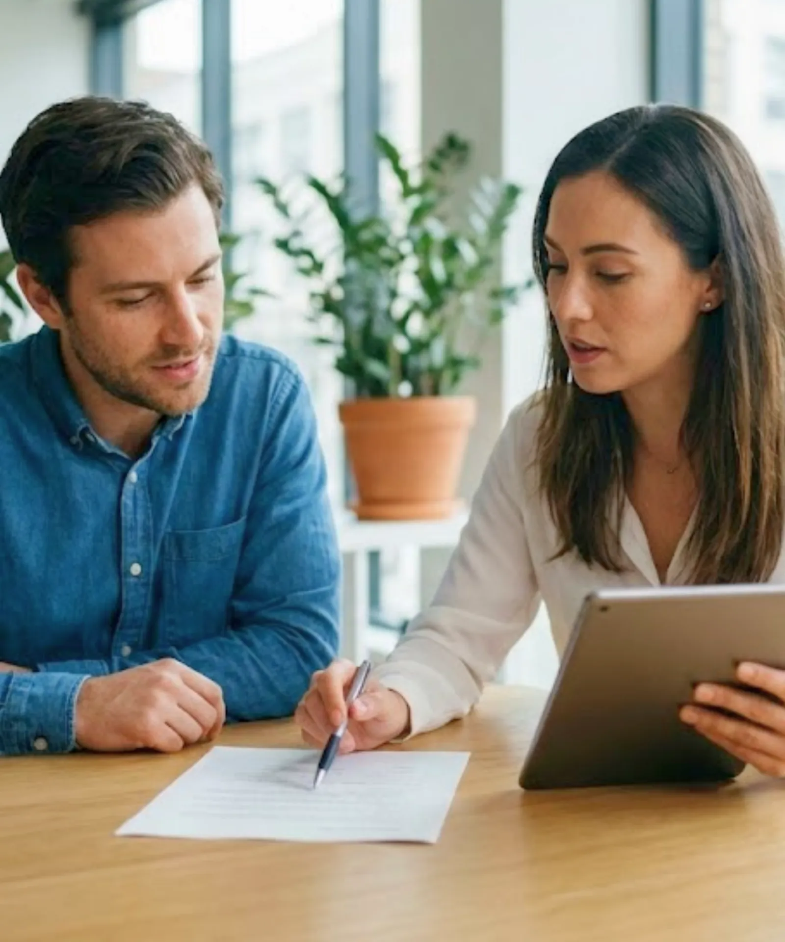 Client working with an insurance broker on professional indemnity coverage