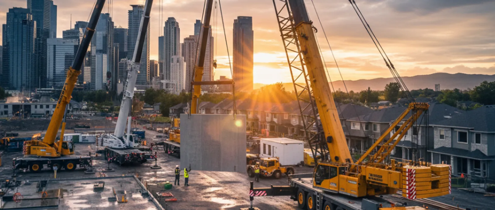 Crane operators and workers on construction site – construction crane insurance