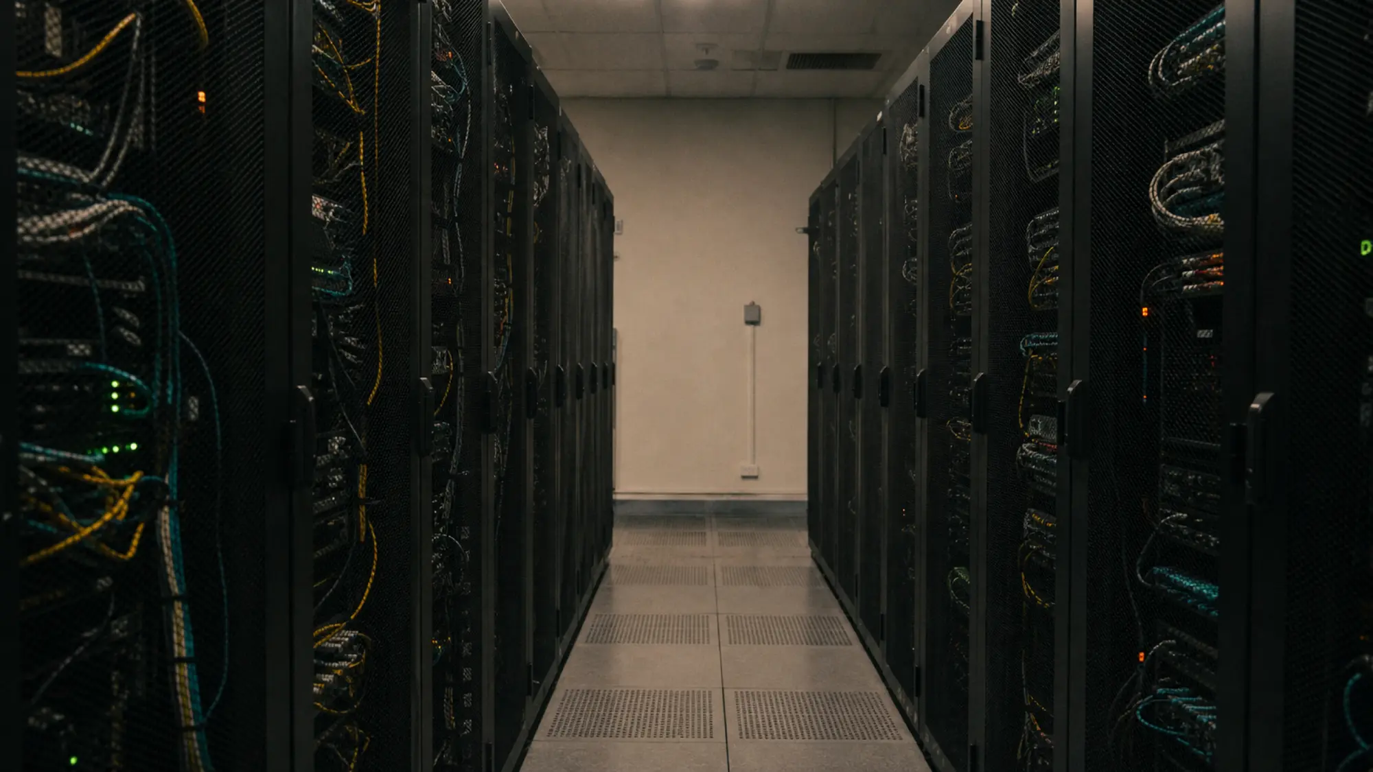 Server racks in a small business server room representing systems protected by cyber insurance