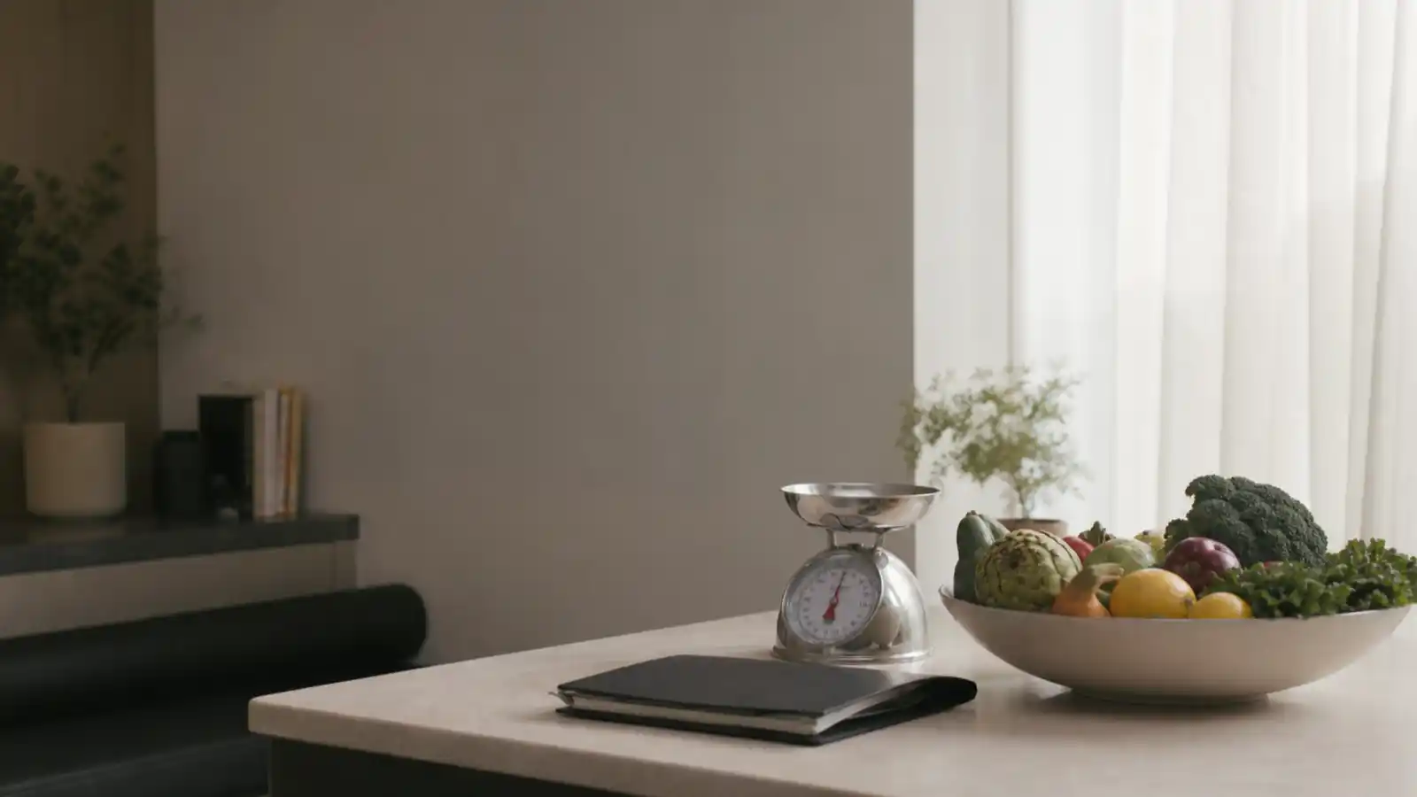 Dietitian consultation bench with produce and scales, professional indemnity insurance for dietitians
