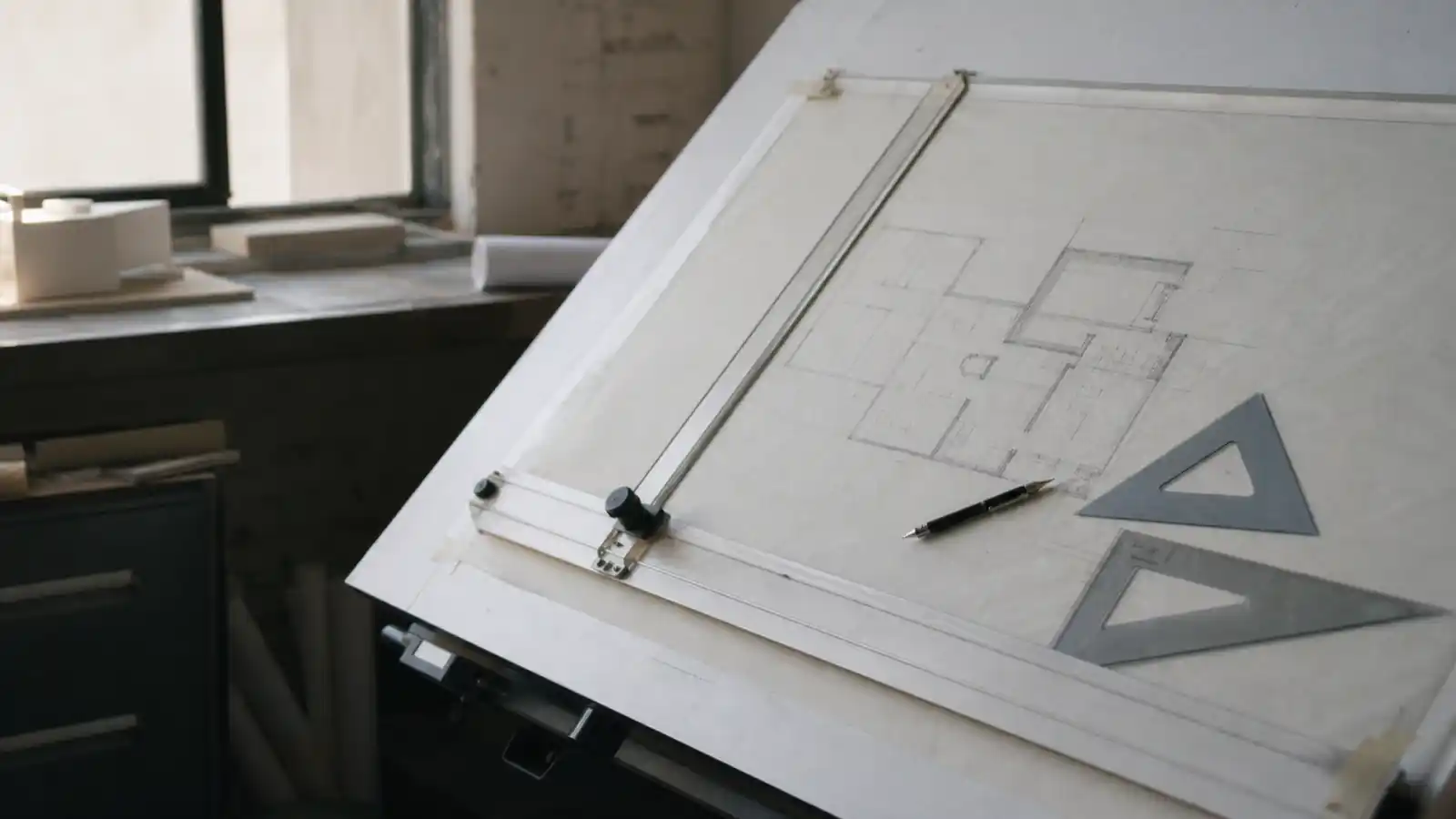 Drafting board with tracing paper and set squares, professional indemnity insurance for draftspersons