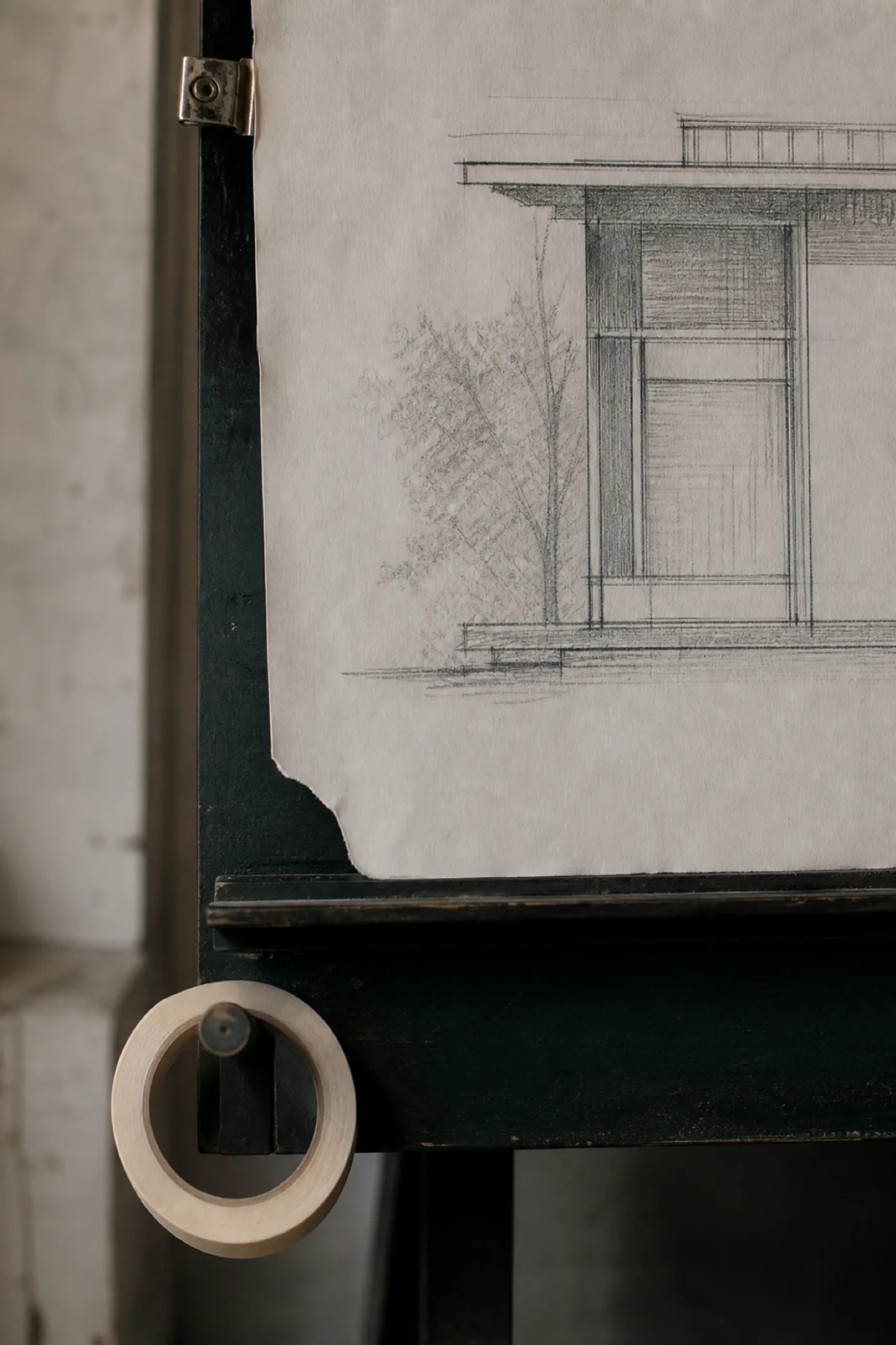 Elevation sketch clipped to a drawing board, coverage under draftsperson PI insurance
