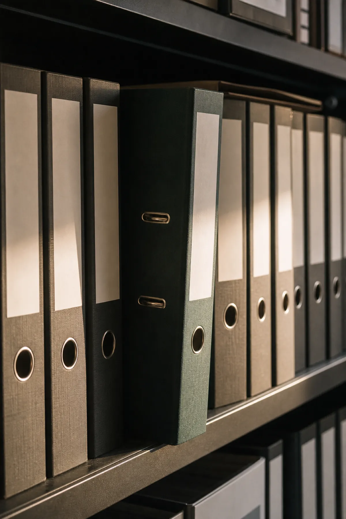 Workplace policy binders on an office shelf, HR procedures relevant to employment practices liability insurance