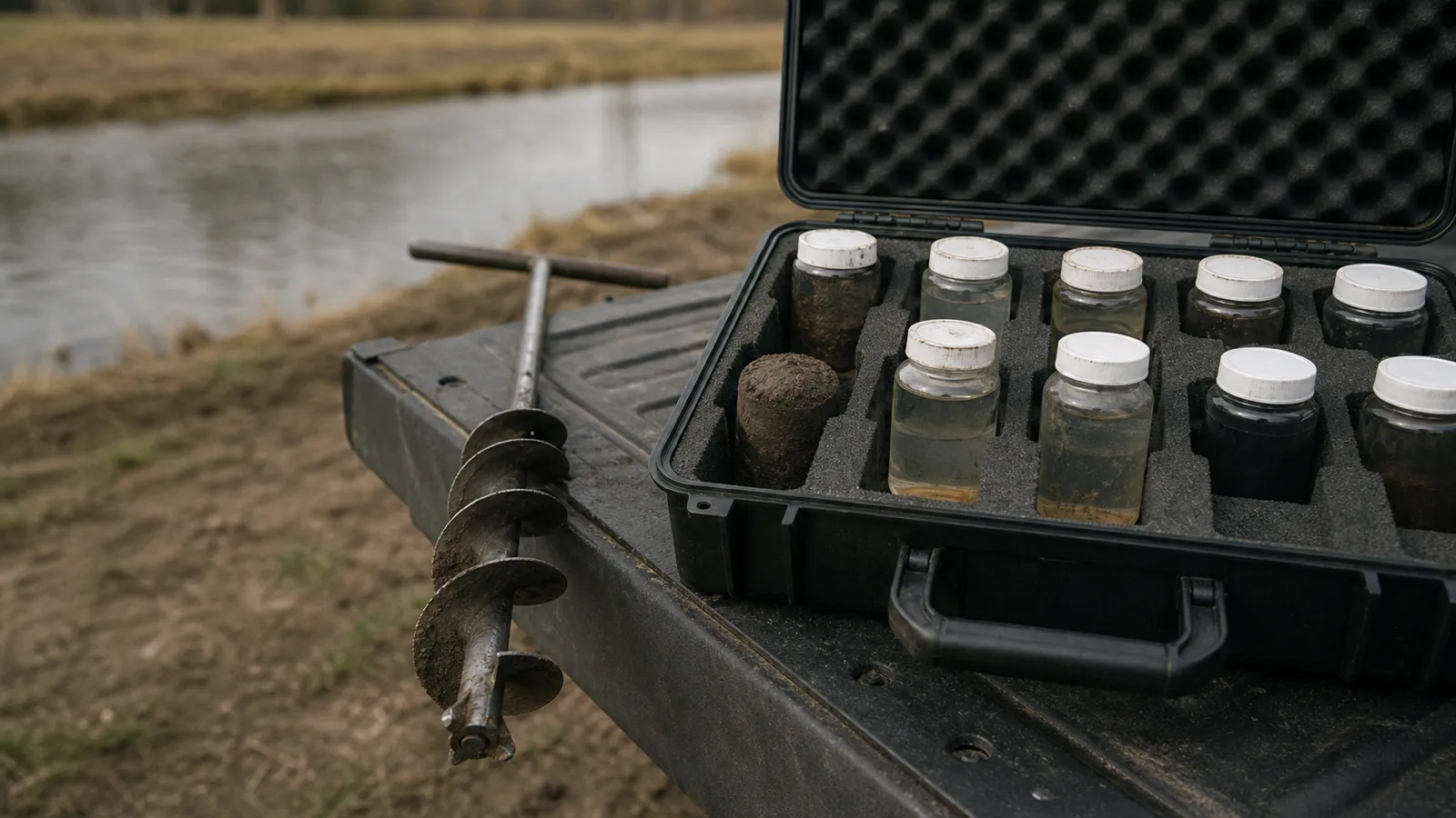 Soil and water sample jars in a field case - environmental assessment risk