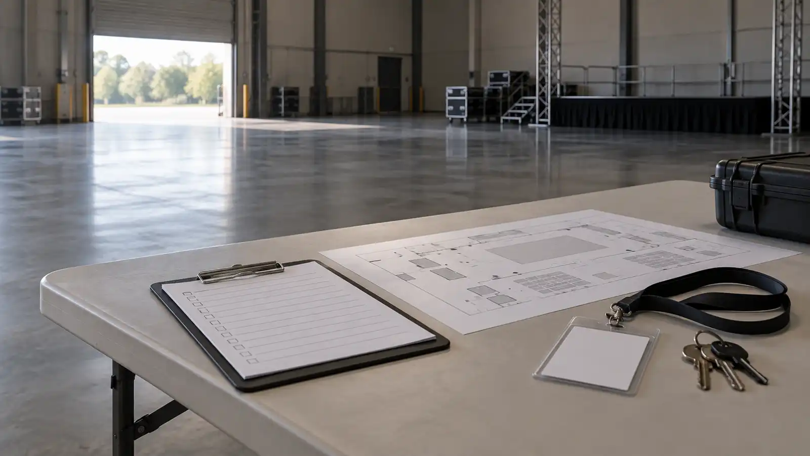 Clipboard checklist and venue site plan, information needed for an event insurance quote