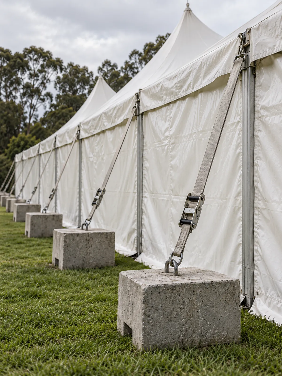 Event marquee guy ropes and ballast weights, temporary structures covered under event public liability