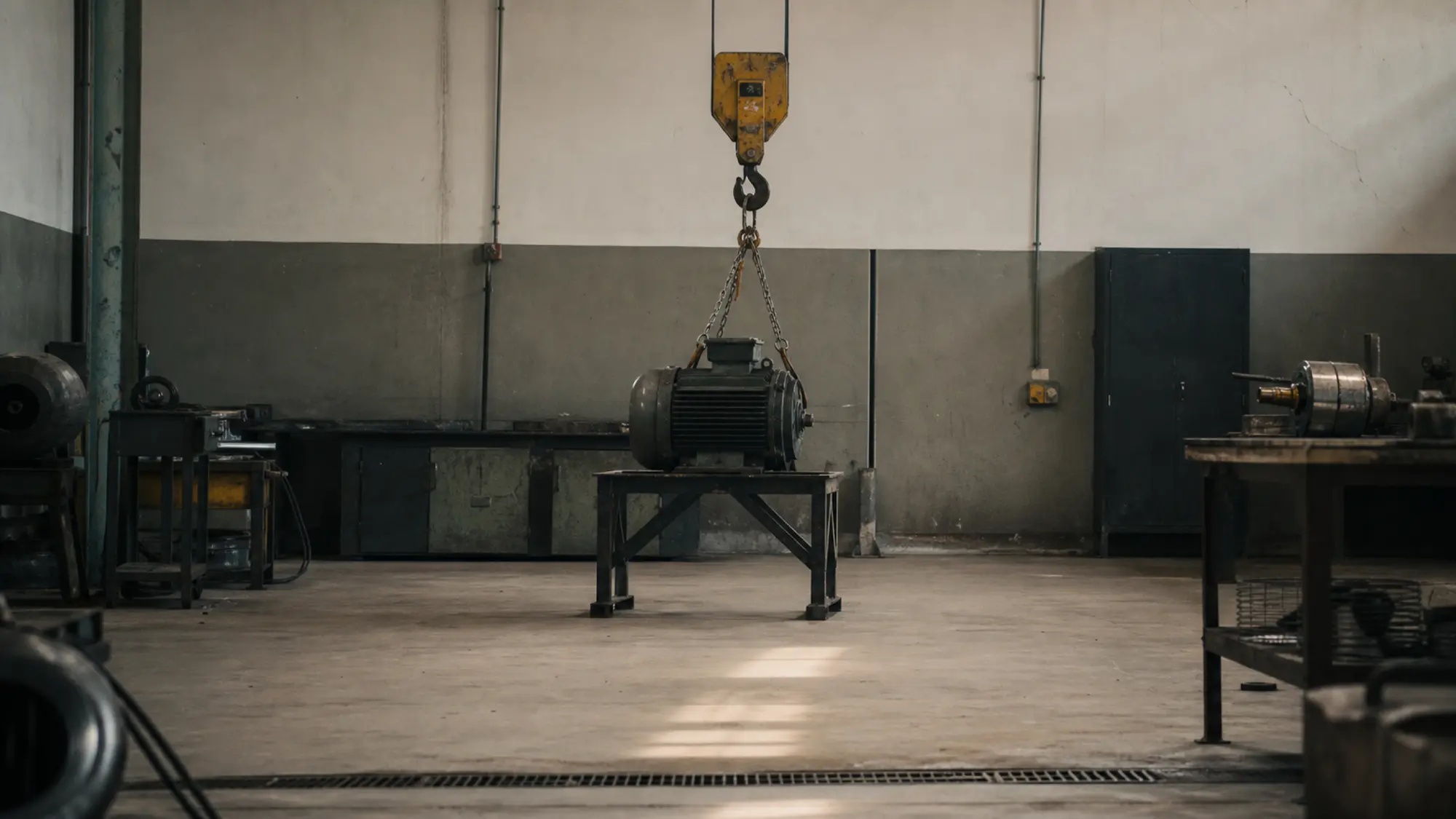 Overhead crane above a motor in a maintenance bay - mechanical engineering insurance
