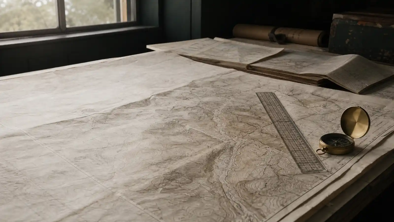Topographic maps and compass on a work table, professional indemnity insurance for geographers