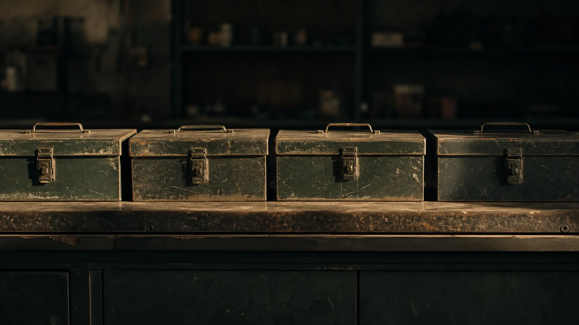 Row of steel toolboxes in a training workshop for GTO host employer insurance