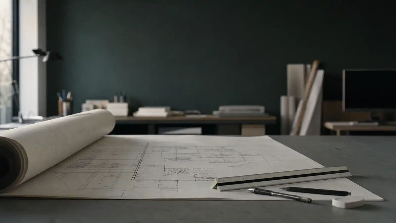 Technical drawings and scale rule on a drafting desk - drafting and design insurance