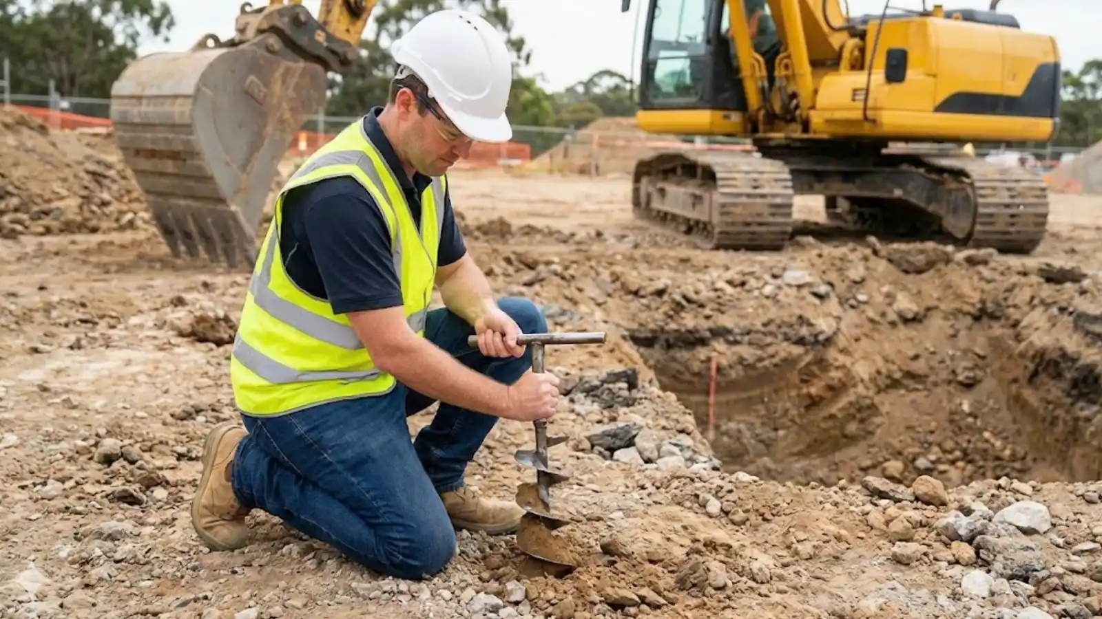 Soil sampling at a geotechnical investigation site - geotechnical engineer insurance