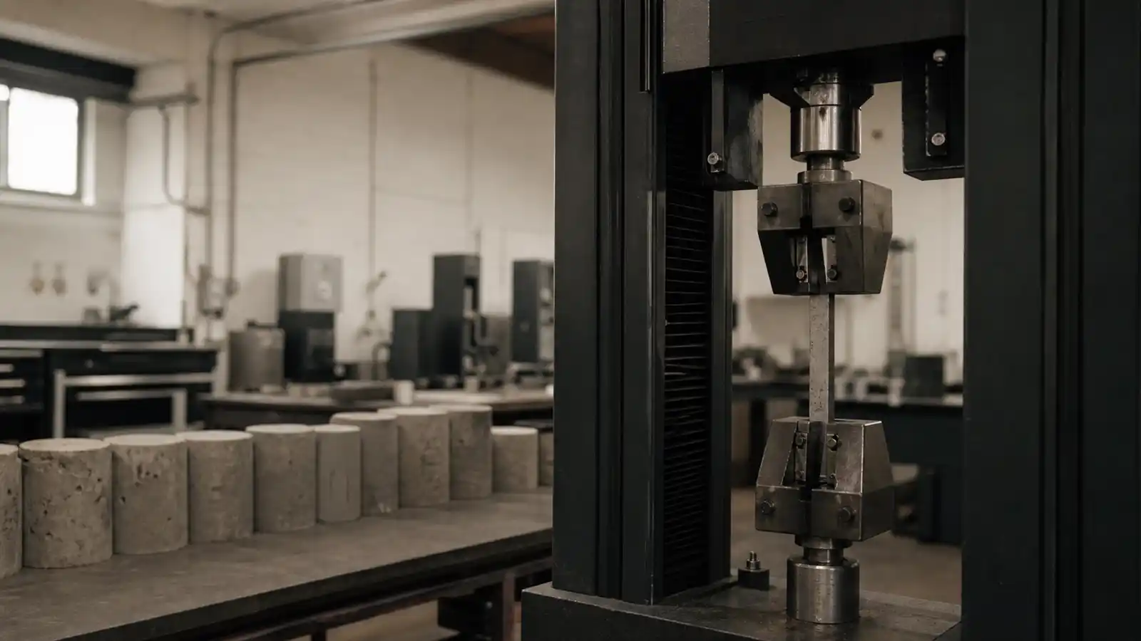Universal testing machine with steel specimen - materials engineer insurance