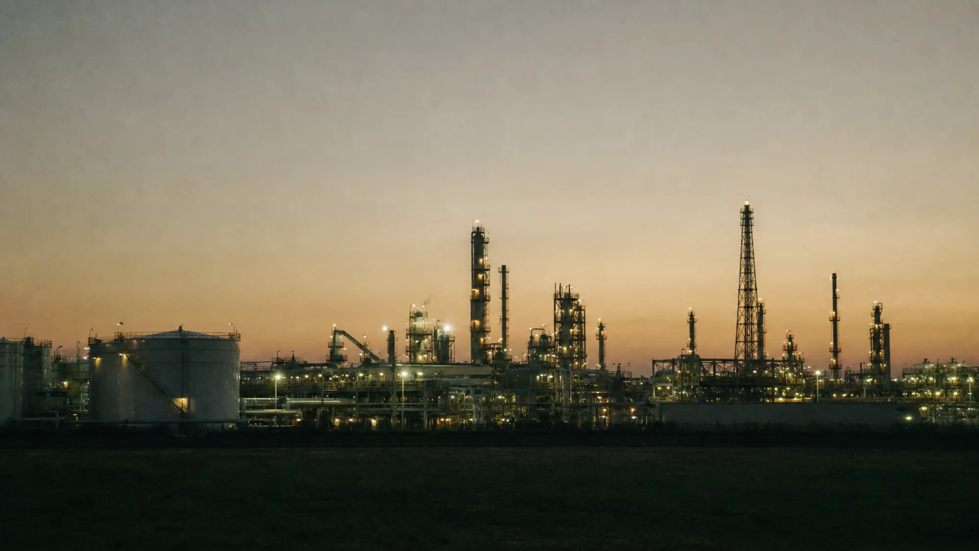 Industrial plant at dusk, large-scale assets insured under an industrial special risks policy