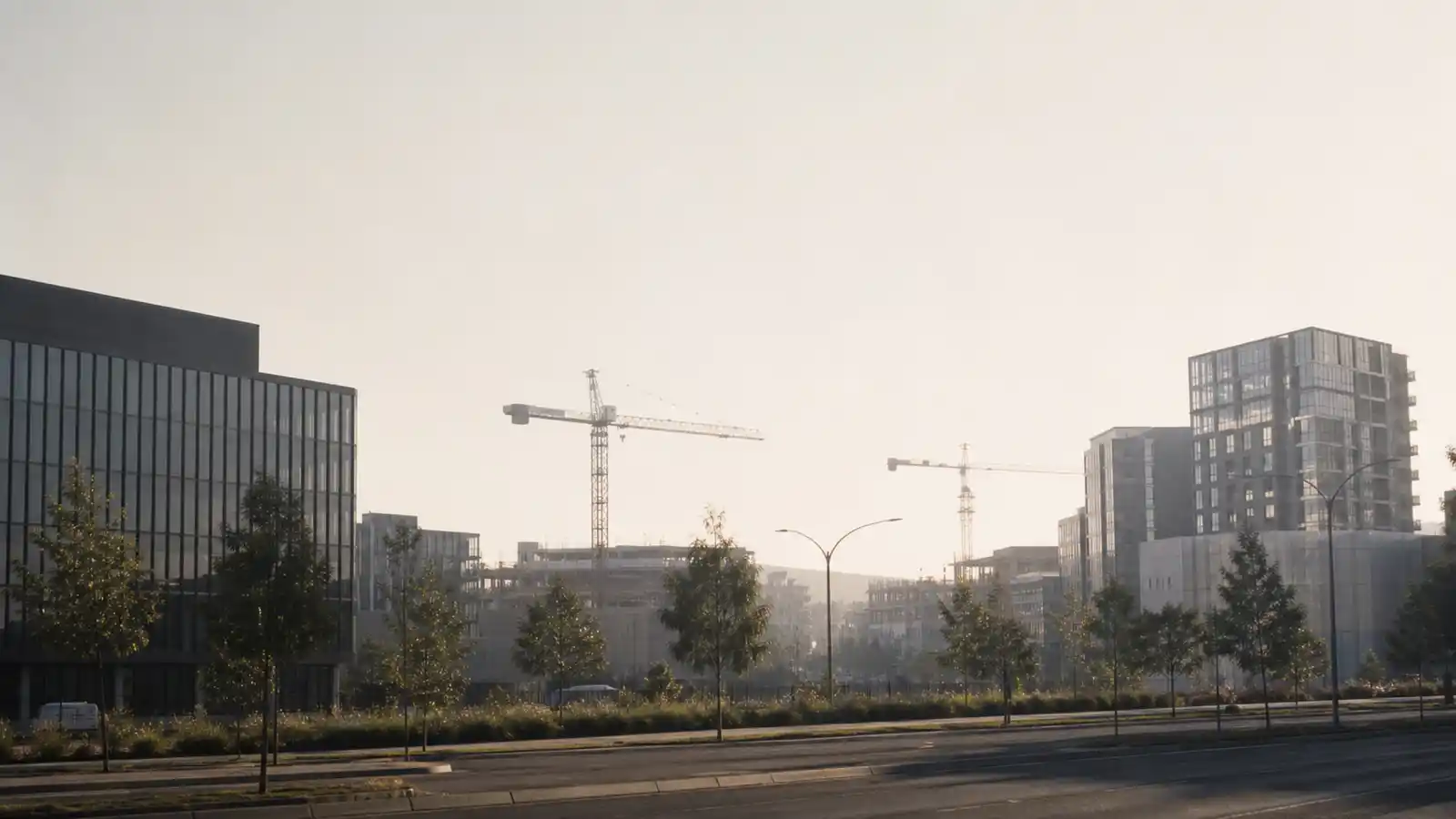 Western Sydney commercial centre with cranes, insurance brokers Parramatta