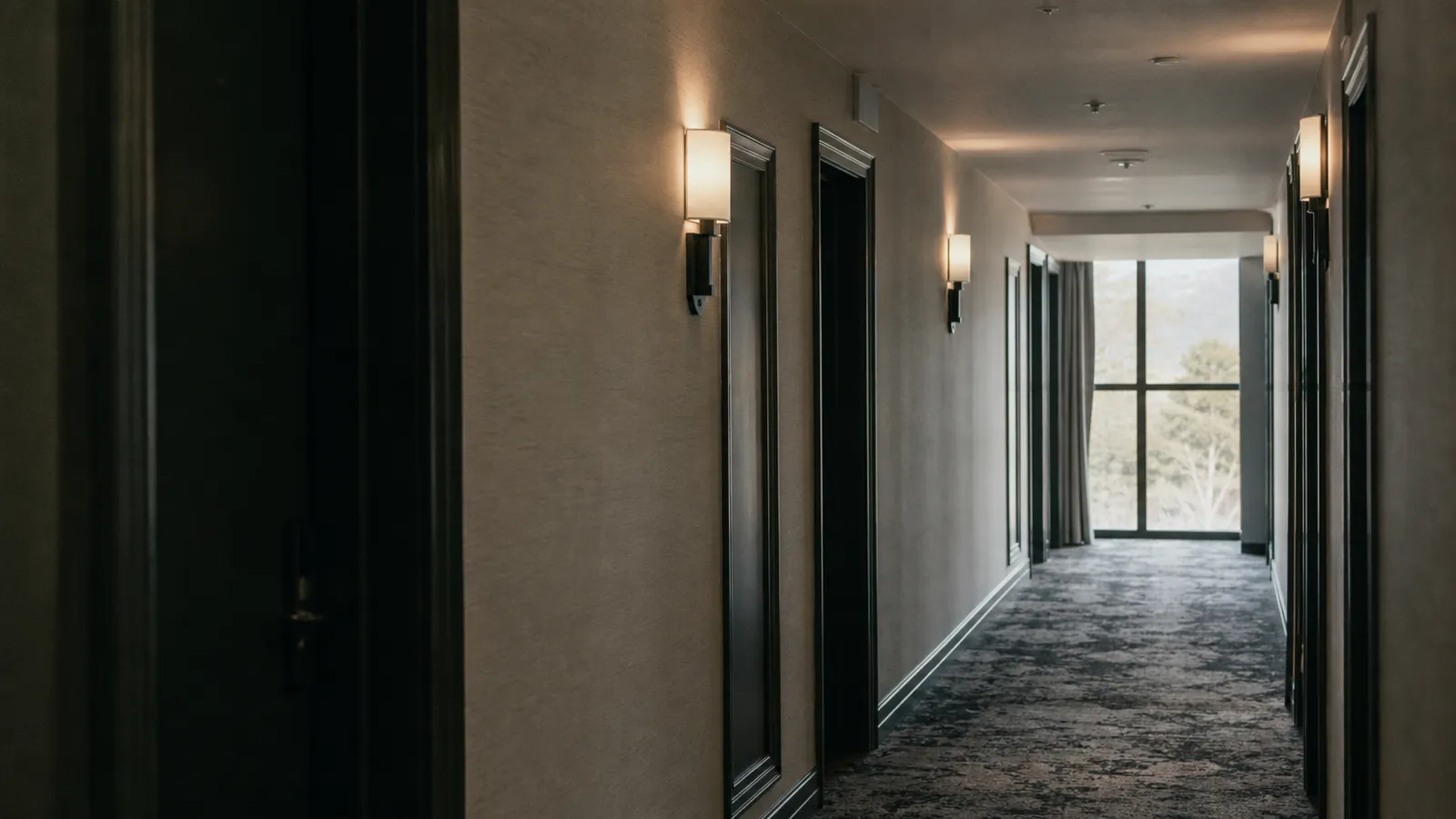 Guest room corridor in a hotel, the accommodation risks an ISR policy addresses