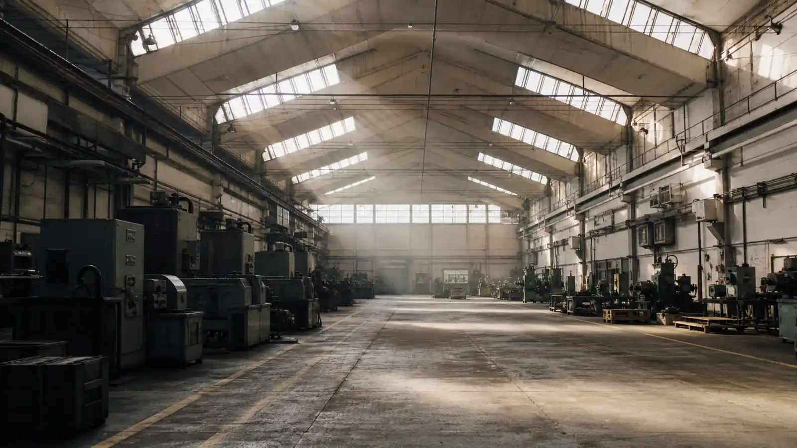 Factory floor under sawtooth skylights, manufacturing plant protected by ISR insurance