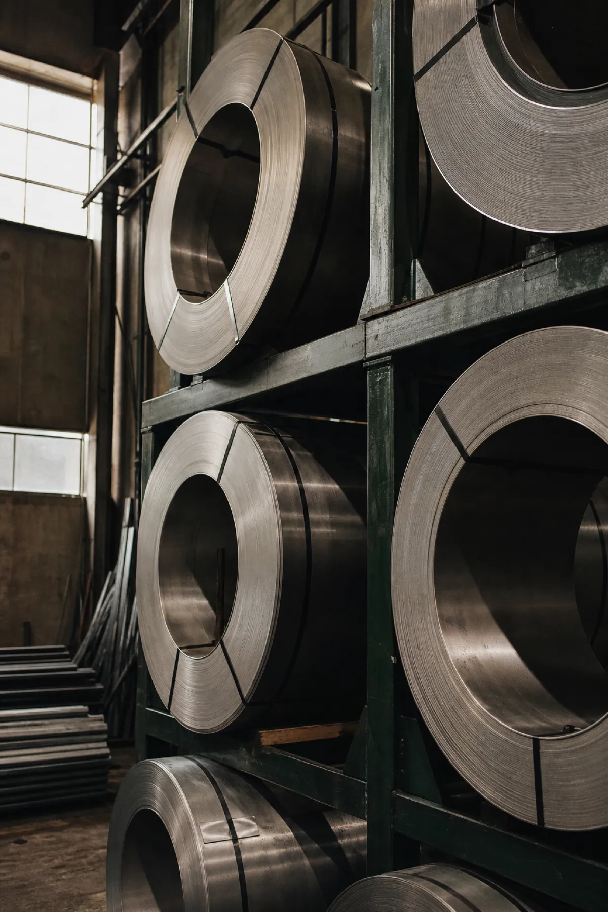 Coiled steel and raw material racks, factory stock insured under ISR cover