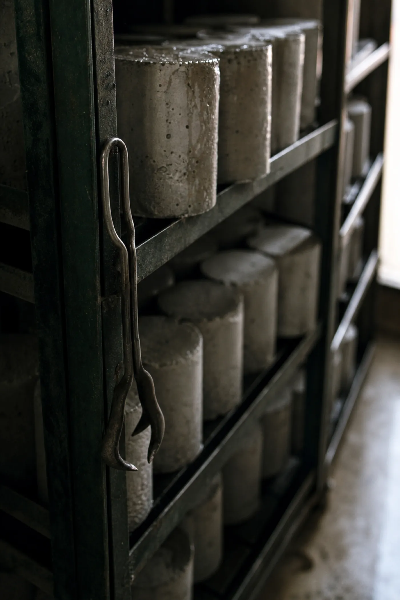 Concrete test cylinders in a curing rack - PI cover for materials engineers