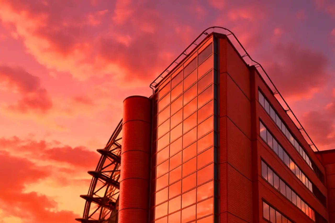 Modern commercial office building at sunset representing the type of high-value property covered by ISR insurance