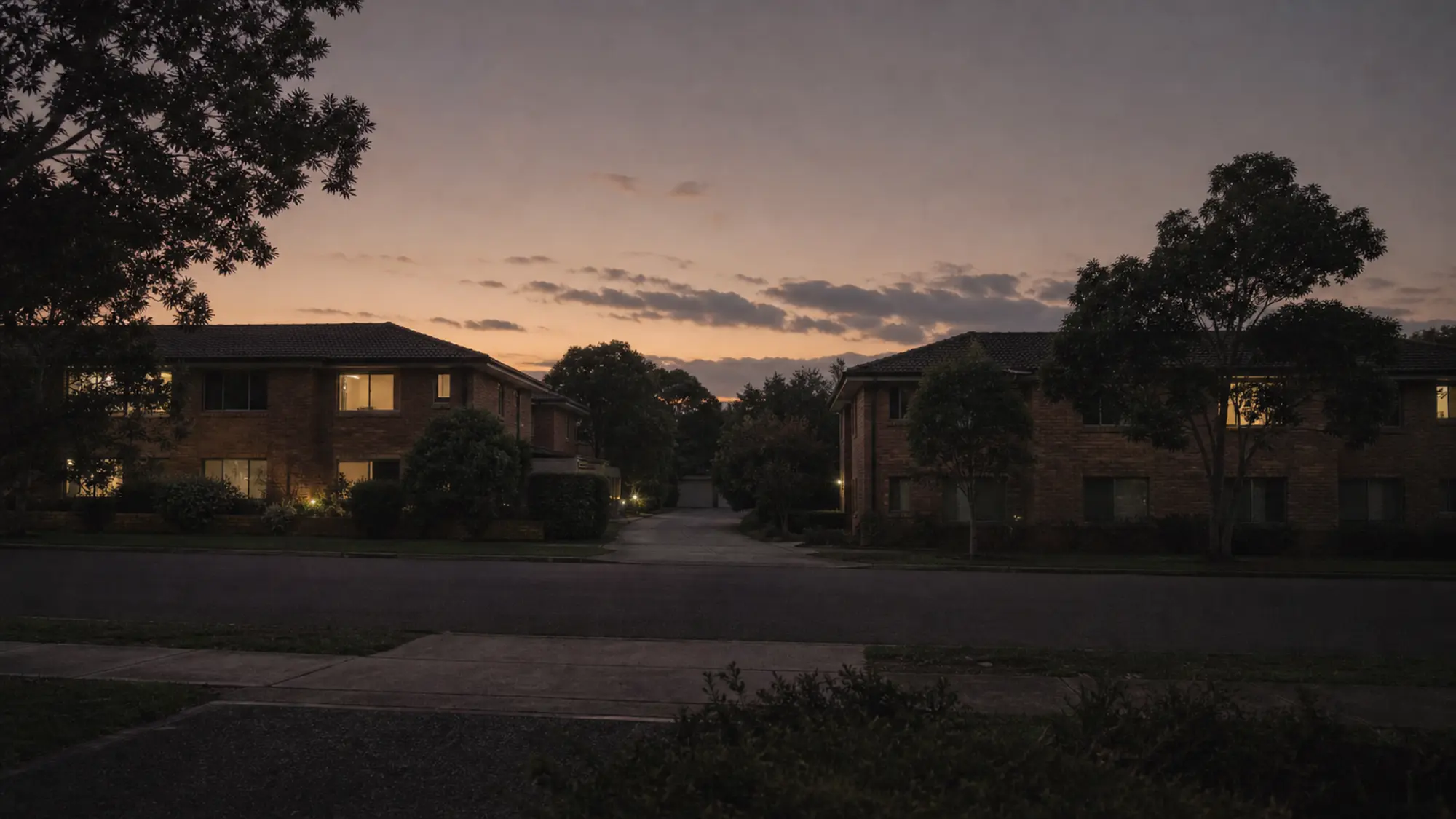 Residential unit street at dusk for multi dwelling insurance cost guidance