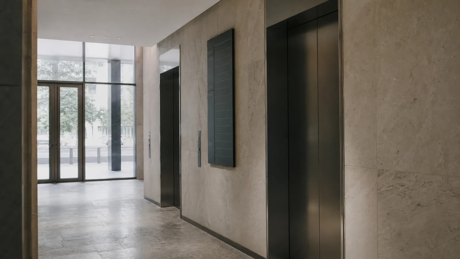 Shared lift lobby of a strata office building, common property under the strata policy