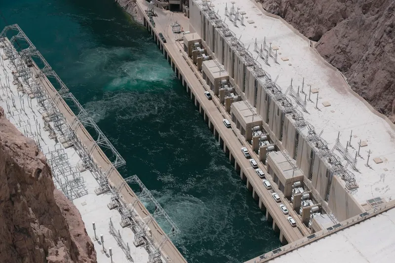 Aerial view of Hoover Dam and hydroelectric generation facility representing water engineering infrastructure