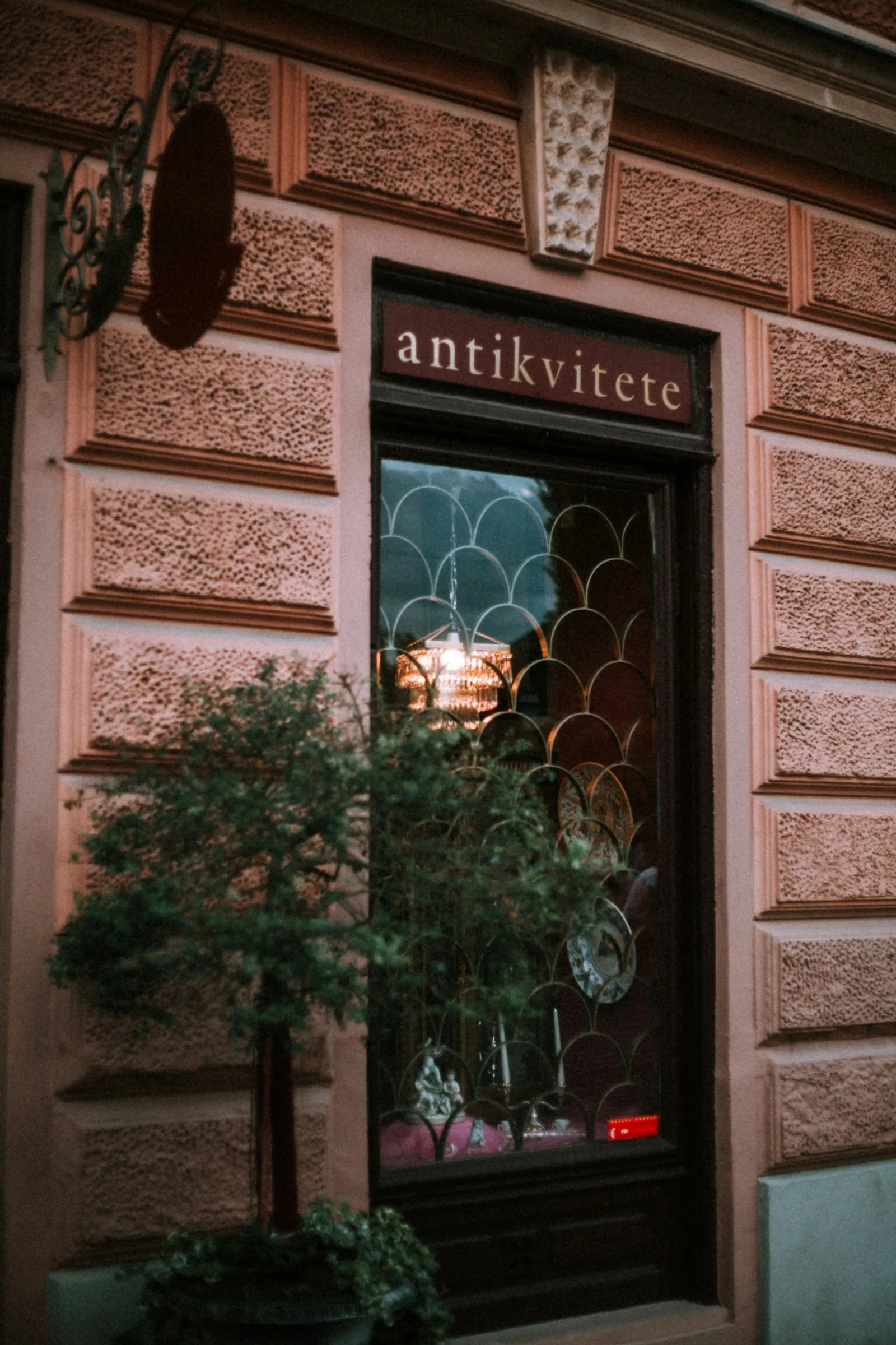 Antique shop storefront with curated vintage display