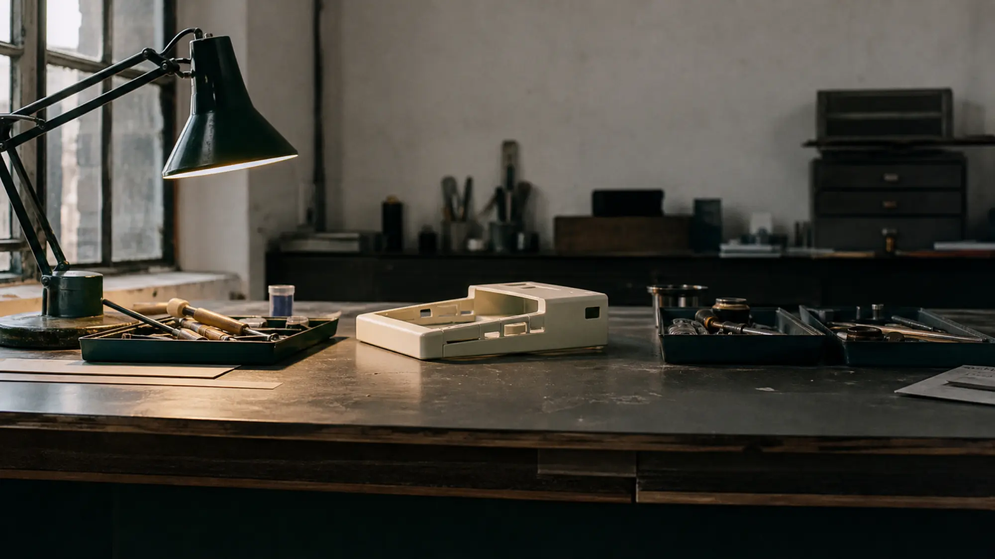 Design studio bench with prototype - product design engineer insurance quote