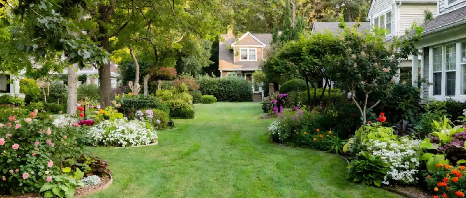 Completed residential landscaping project with manicured lawn and garden beds – domestic building insurance for landscaping contractors Australia