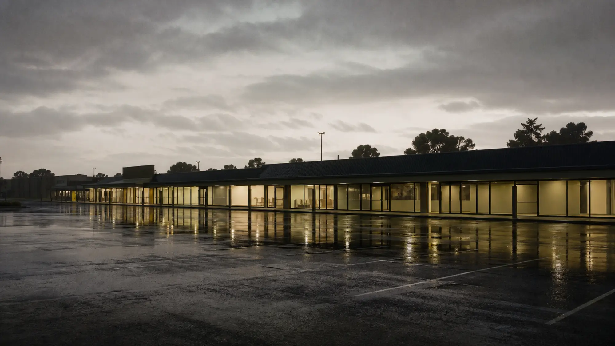 Shopping centre shopfronts at dusk, get a retail strata insurance quote
