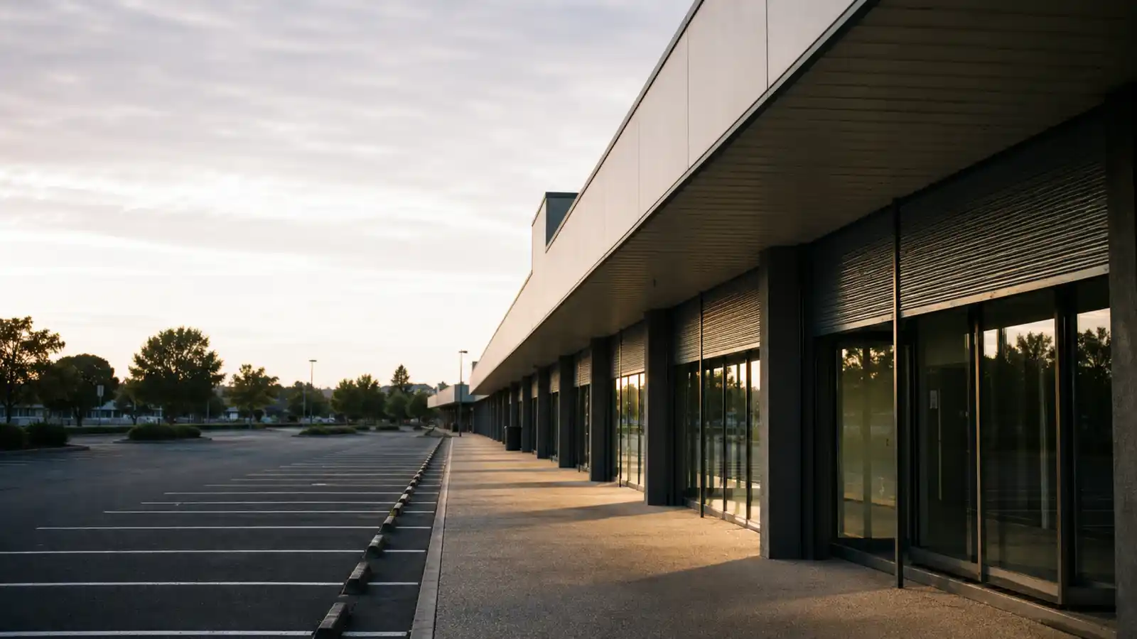 Row of shopfronts under one awning, retail shopping centre strata insurance
