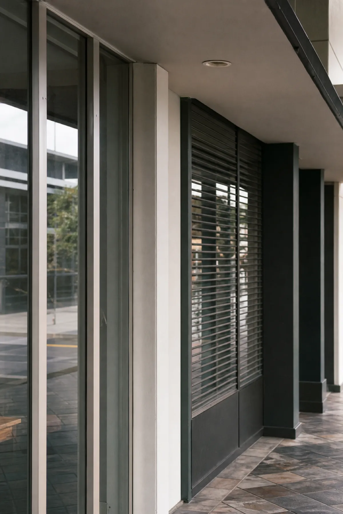 Shopfront grille meeting the common walkway, the lot boundary in retail strata insurance