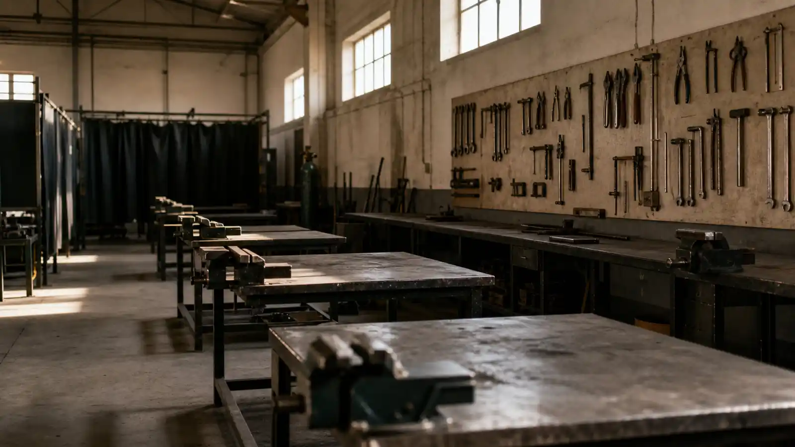 Vocational training workshop with tool wall, the delivery environment RTO PI insurance covers