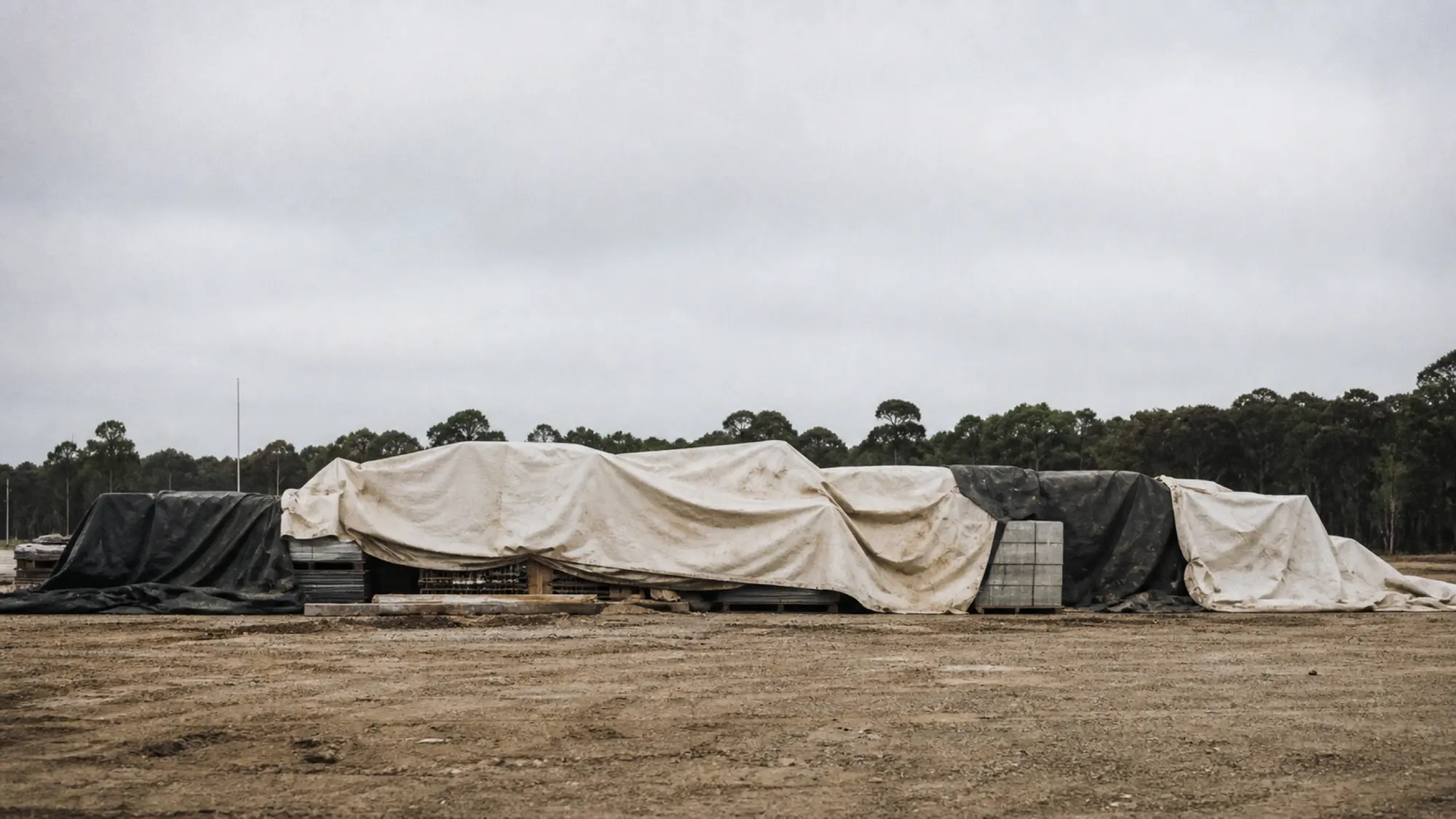 Tarped building materials on a part-built site - started works contract insurance