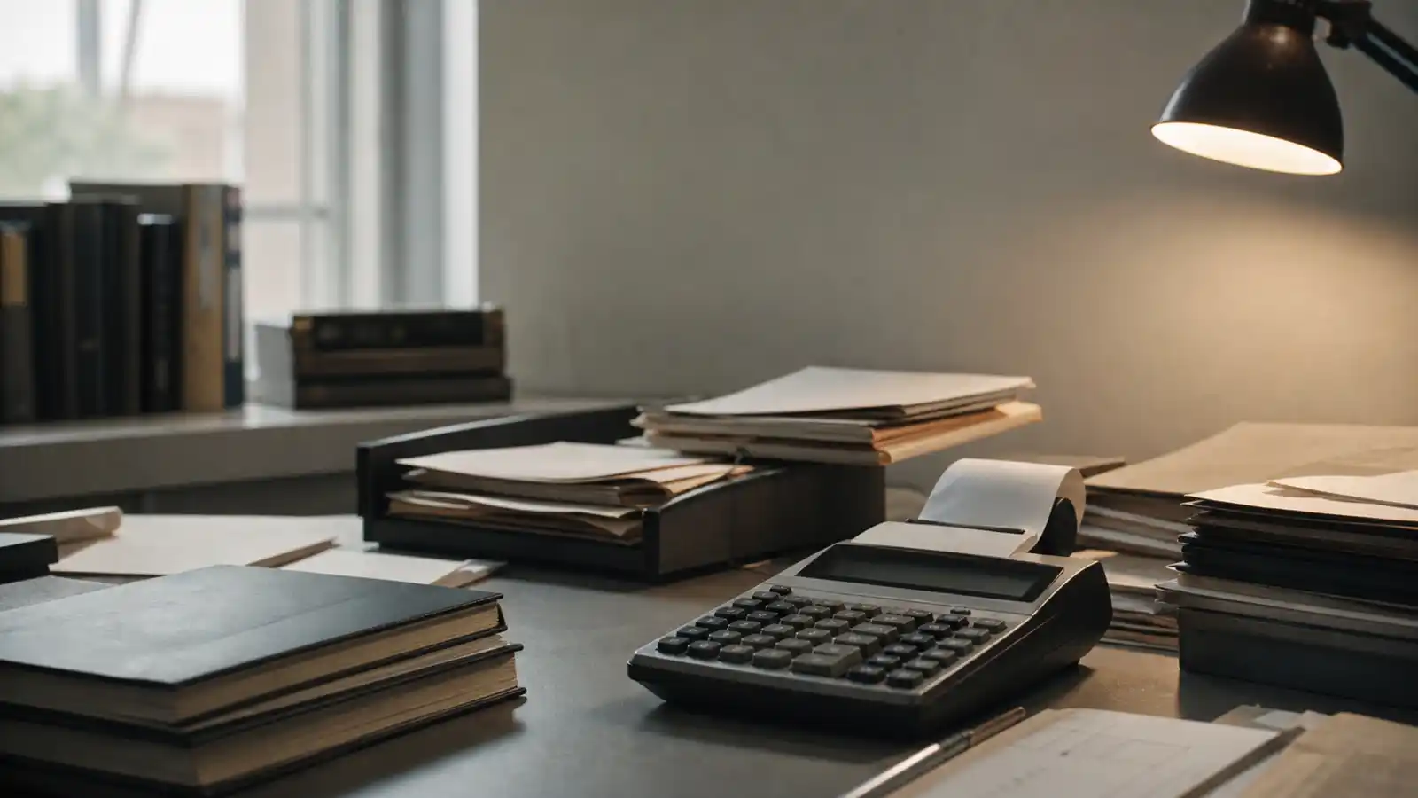 Ledgers, receipts and calculator on a tax practice desk, lodgement work tax agent PI insurance covers