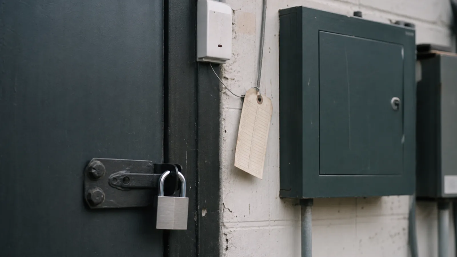 Padlocked steel door and alarm sensor, security conditions insurers apply to vacant commercial property