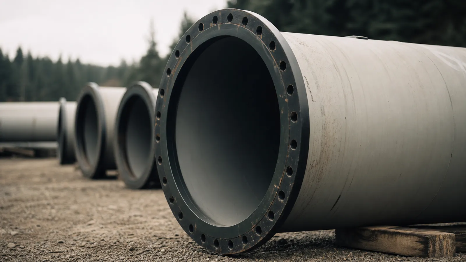 Large-diameter pipeline sections staged for installation - PI cover for water engineers